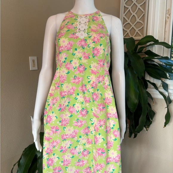 Lilly Pulitzer Floral Midi Dress in Lime and Pink - Picture 1 of 7
